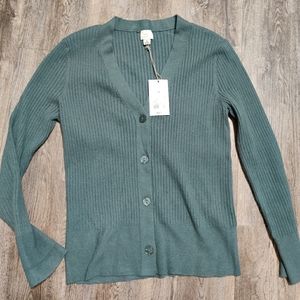 Green V-neck Button-up Cardigan